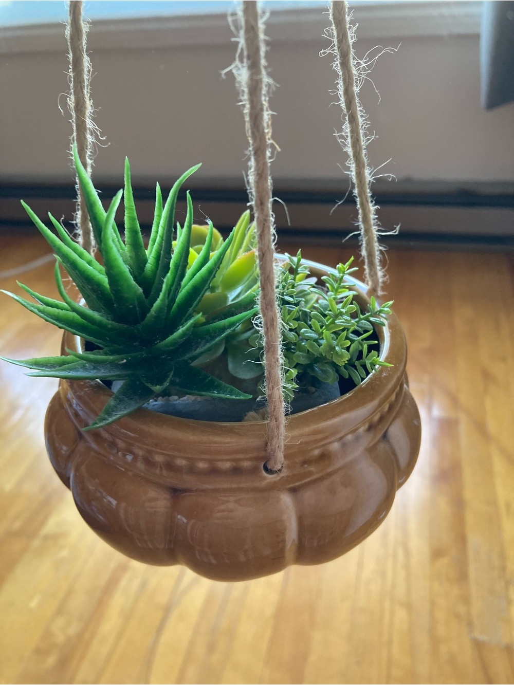 ✴️ [3/$20] Hanging Ceramic Planter in Brown with Faux Succulents
